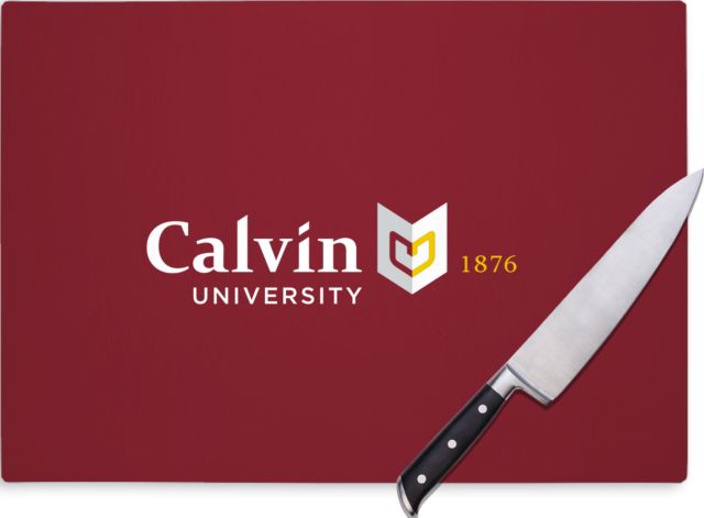 Calvin Univ Cutting Board University Logo 1876 Horizontal - ONLINE ONLY