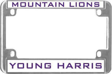 Young Harris Metal Motorcycle License Plate Frame in Mountain Lions - ONLINE ONLY