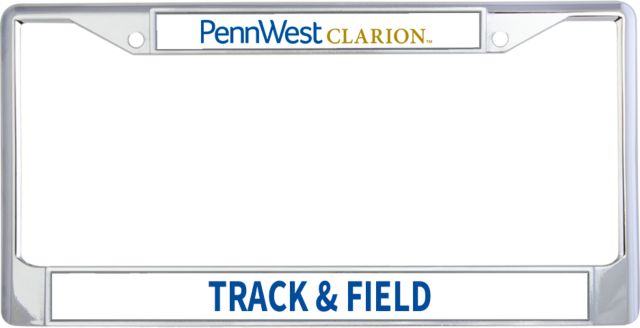PennWest Clarion Metal License Plate Frame in PennWest Clarion Flat Wordmark - ONLINE ONLY