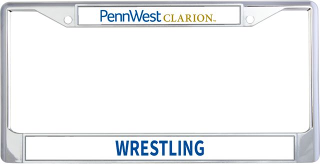 PennWest Clarion Metal License Plate Frame in PennWest Clarion Flat Wordmark - ONLINE ONLY