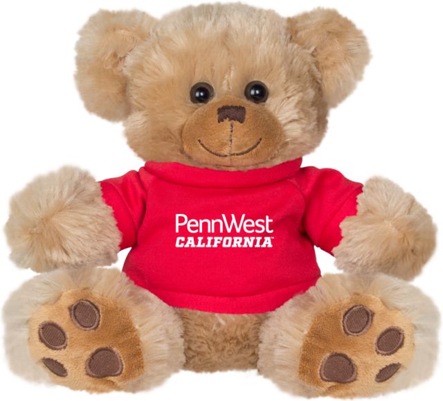 Cal U PA Plush Big Paw 8 1/2 inch Bear w/Red Shirt PennWest California Wordmark Stacked - ONLINE ONLY