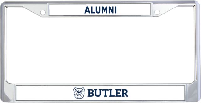 Butler Alumni Metal License Plate Frame in Butler with Bulldog Head Flat - ONLINE ONLY