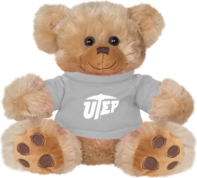 UTEP Plush Big Paw 8 1/2 inch Brown Bear w/Grey Shirt Primary University Mark - ONLINE ONLY
