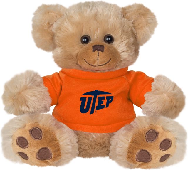 UTEP Plush Big Paw 8 1/2 inch Brown Bear w/Orange Shirt Primary University Mark - ONLINE ONLY