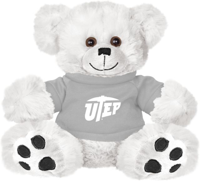 UTEP Plush Big Paw 8 1/2 inch White Bear w/Grey Shirt Primary University Mark - ONLINE ONLY