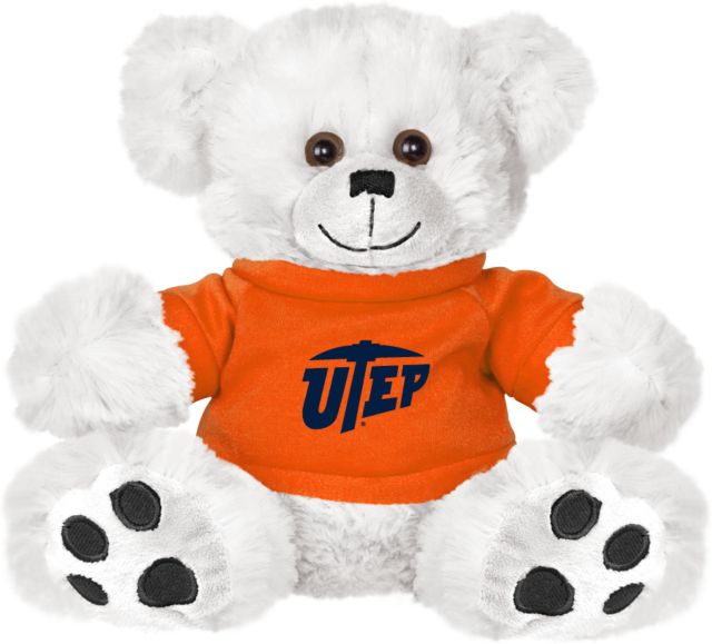UTEP Plush Big Paw 8 1/2 inch White Bear w/Orange Shirt Primary University Mark - ONLINE ONLY