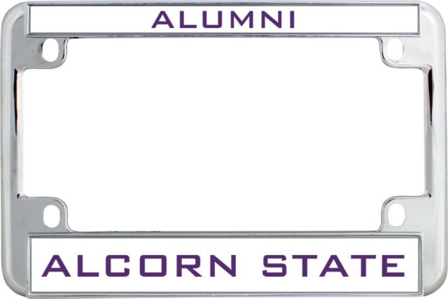 Alcorn Metal Motorcycle License Plate Frame in Chrome Alumni - ONLINE ONLY