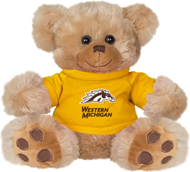 Western Michigan Plush Big Paw 8 1/2 inch Bear w/Gold Shirt Western Michigan with Bronco Head Mascot - ONLINE ONLY