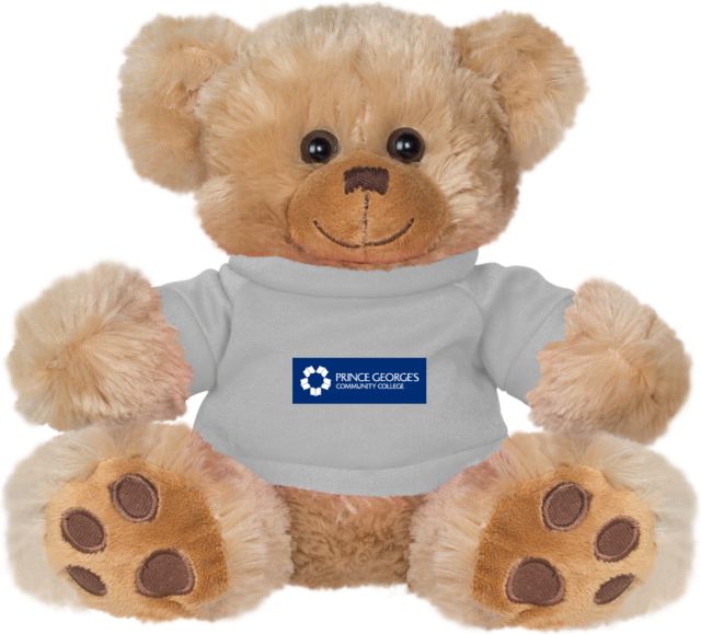 Prince George Plush Big Paw 8 1/2 inch Bear w/Grey Shirt Prince Georges Community College Logo - ONLINE ONLY