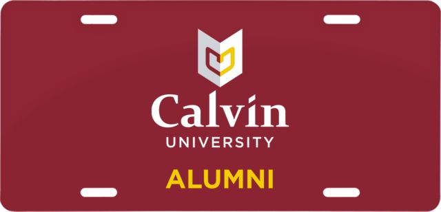 Calvin Univ License Plate Alumni University Logo Vertical - ONLINE ONLY