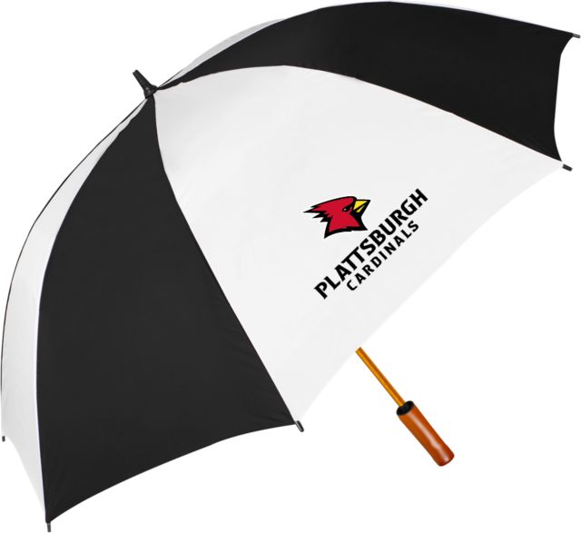 SUNY Plattsburgh 64 Inch Black/Whit Umbrella Stacked Mark - ONLINE ONLY