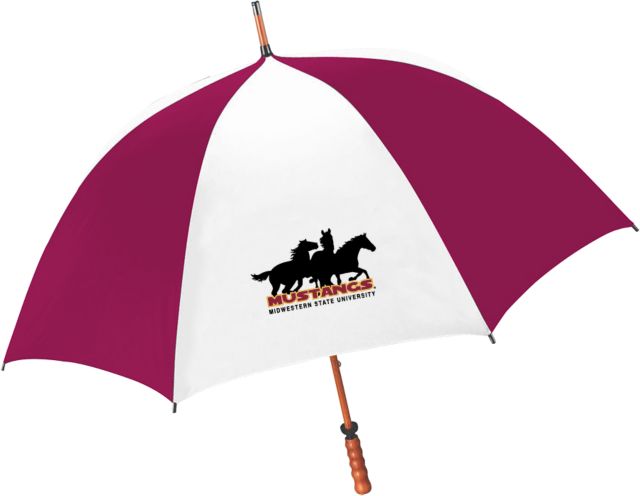 Midwestern State 62 Inch Cardinal/White Umbrella MSU Mustangs Silhouette - ONLINE ONLY