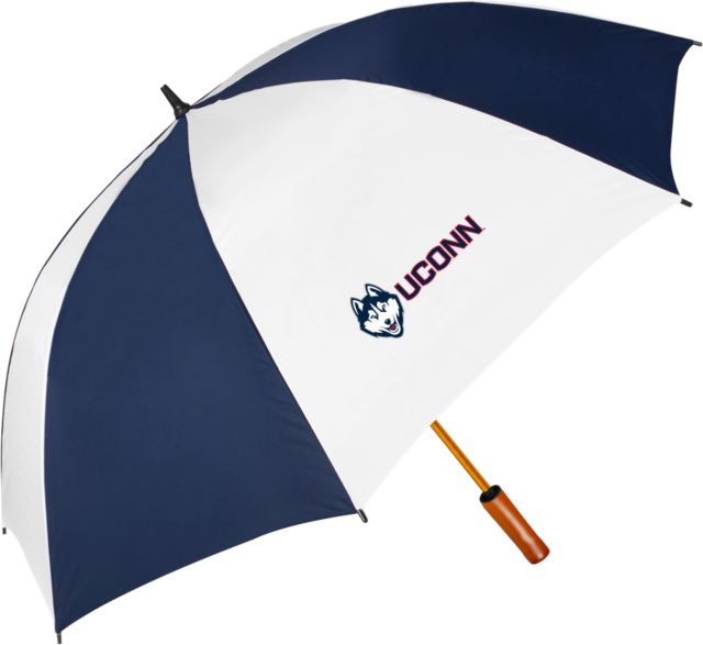 UConn 64 Inch Navy/White Umbrella Husky UConn Lockup Flat