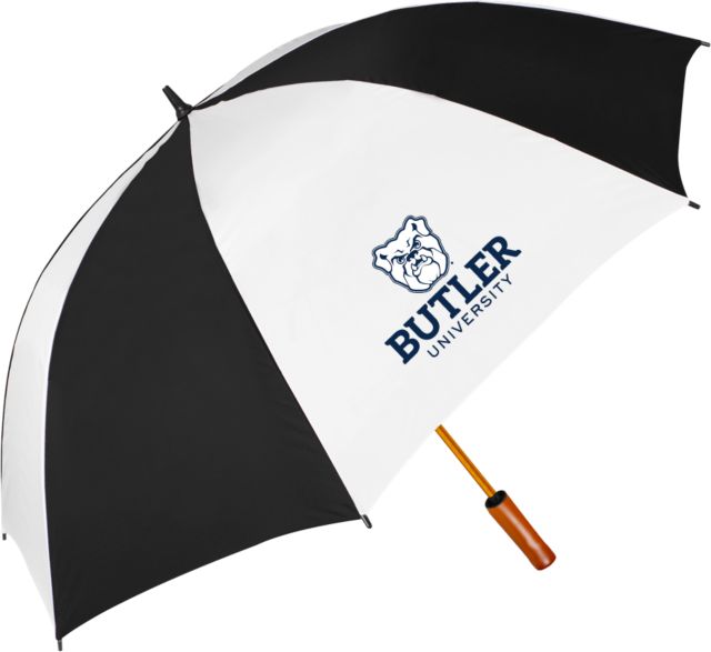 Butler 64 Inch Black/Whit Umbrella Butler University with Bulldog Head Stacked - ONLINE ONLY