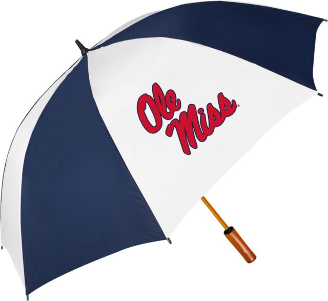 Ole Miss 64 Inch Navy/White Umbrella Ole Miss Script - Primary Stacked - ONLINE ONLY