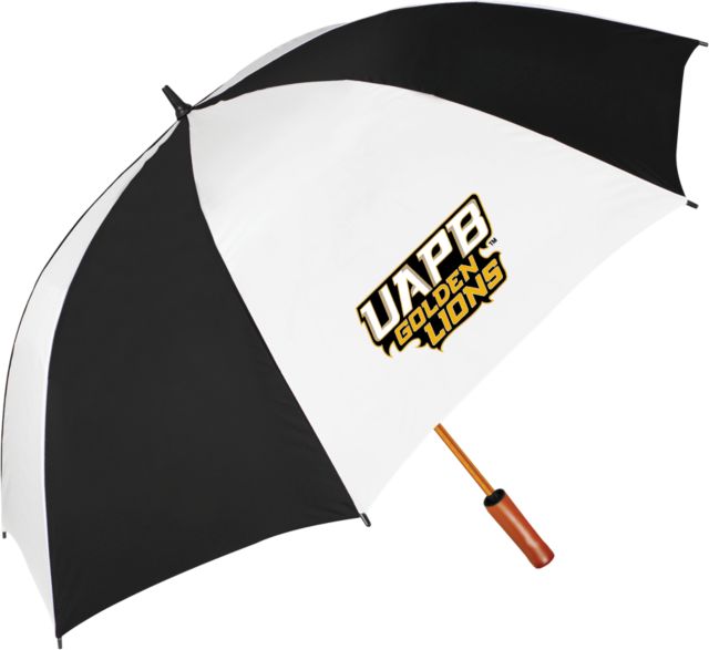 Arkansas Pine Bluff 64 Inch Umbrella UAPB Golden Lions Stacked - ONLINE ONLY