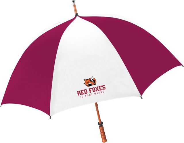 Indiana 62 Inch Cardinal/White Umbrella IU Fort Wayne Red Foxes with Mascot Stacked - ONLINE ONLY
