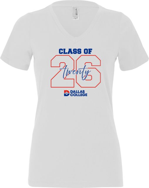 Dallas College Dallas College Bella + Canvas Womens V Neck Cotton T-Shirt Class of 2026 Collegiate with Script - ONLINE ONLY
