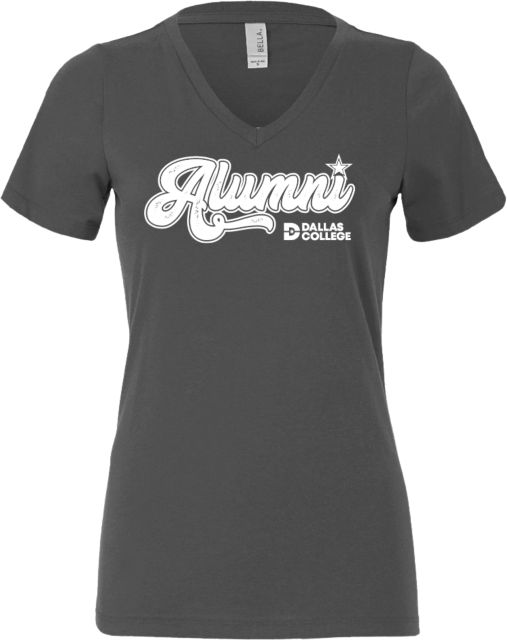 Dallas College Dallas College Bella + Canvas Womens Asphalt V Neck Cotton T-Shirt Alumni Script - ONLINE ONLY