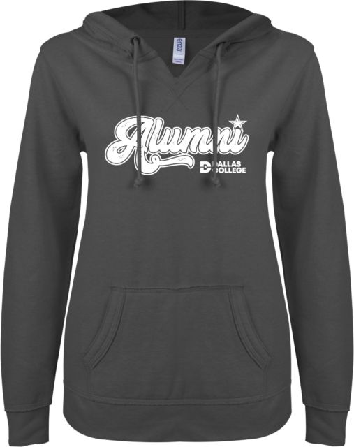 Dallas College Dallas College ENZA Womens V Notch Raw Edge Fleece Hoodie Alumni Script - ONLINE ONLY