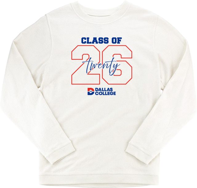 Dallas College Dallas College Boxercraft Womens Cream Corded Crew Class of 2026 Collegiate with Script - ONLINE ONLY
