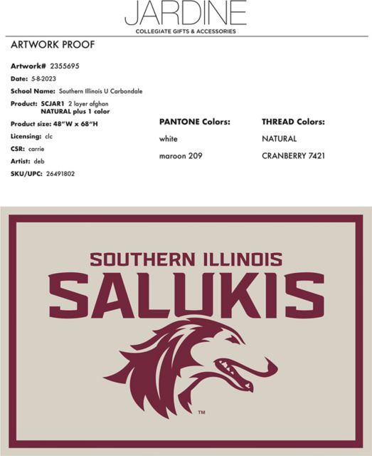 Southern Illinois University 2 Layer Salukis Artwork Proof