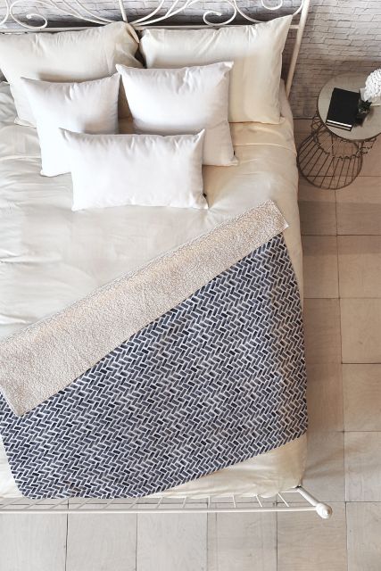 arcadia herringbone in indigo by Little Arrow Design Co Fleece Throw Blanket Medium 60" x 50"