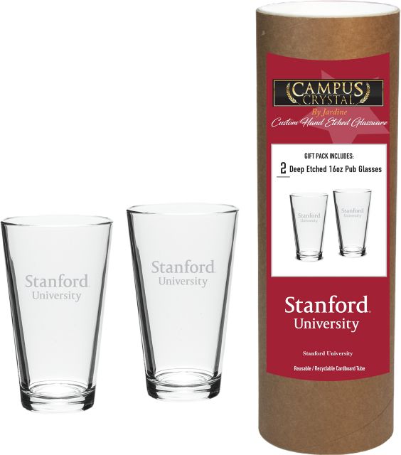 Stanford University 16 oz. Etched Glass - Set of 2