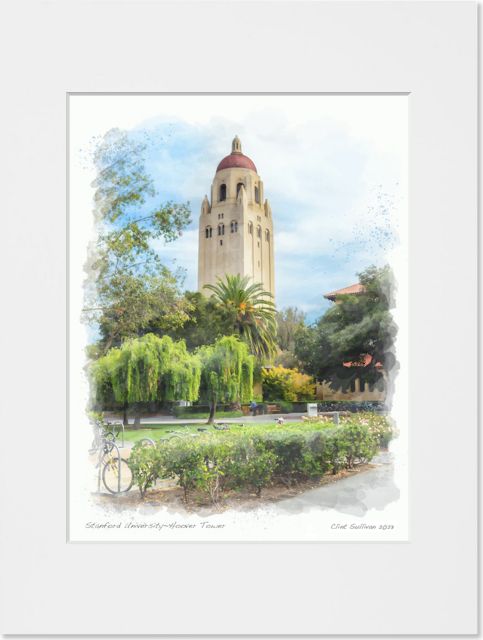 Stanford University - Hoover Tower Watercolor Art Print 8x10’‘