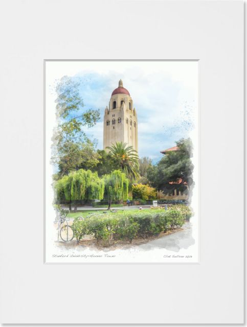Stanford University - Hoover Tower Watercolor Art Print 5x7’‘
