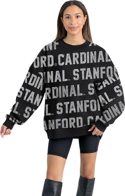 Stanford University Women's All-Over Pixelated Rhinestone Text Drop Shoulder Crewneck Pullover