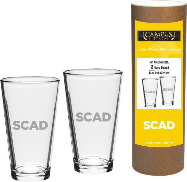 Savannah College of Art and Design 16 oz. Etched Glass - Set of 2