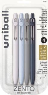 uniball Zento Retractable Liquid Gel Pens, 0.7mm Medium Point, Black Ink, Zen Barrel Colors, 4ct – Smooth, Quick-Drying Gel Ink
