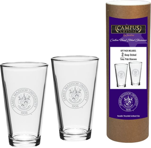 James Madison University 16 oz. Etched Glass - Set of 2