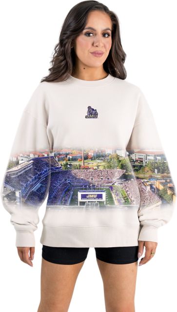 James Madison University Women's Landscape Print Premium Crewneck Sweatshirt with Ribbed Neckline and Cuffs