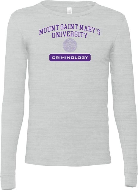 Mount Saint Marys Bella + Canvas Ash Jersey Cotton Long Sleeve T Shirt MSMU Criminology - ONLINE ONLY