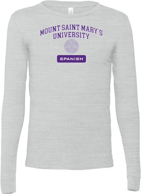 Mount Saint Marys Bella + Canvas Ash Jersey Cotton Long Sleeve T Shirt MSMU Spanish - ONLINE ONLY