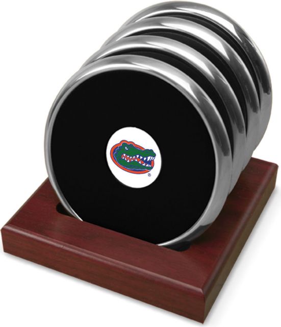 CSI  Set Of 4 Silver Round Coaster Gift Boxed With Colored Medallion - ONLINE ONLY