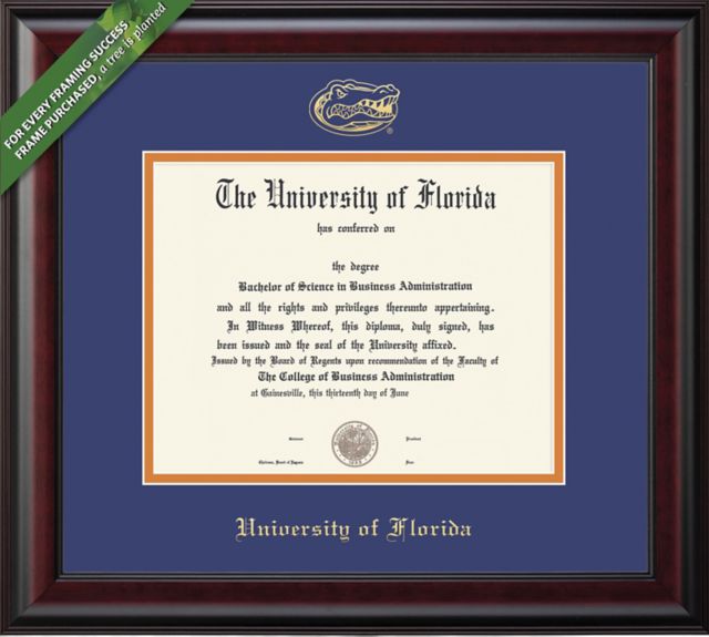 Framing Success 12 x 16 Diploma with Blue and Orange double mat and gold embossed Gator Head logo - ONLINE ONLY
