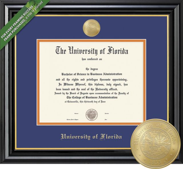 Framing Success 12 x 16 Diploma with Blue and Orange double mat and Gold-minted Medallion - ONLINE ONLY