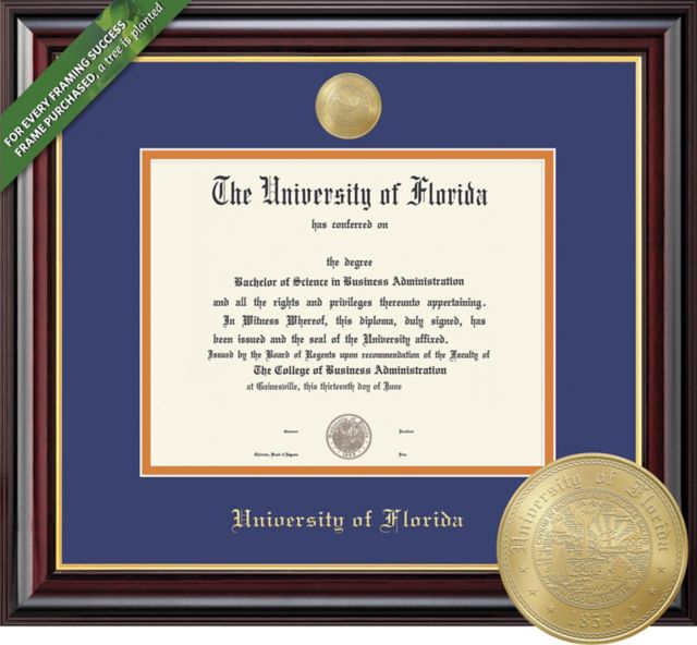 Framing Success 12 x 16 Diploma with Blue and Orange double mat and Gold-minted Medallion - ONLINE ONLY