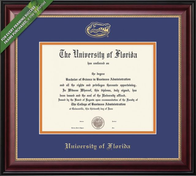 Framing Success 12 x 16 Diploma with Blue and Orange double mat and embossed Gator Head - ONLINE ONLY