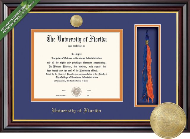 Framing Success 12 x 16 Diploma and Tassel Cut-out with Blue and Orange mat and Gold Medallion - ONLINE ONLY