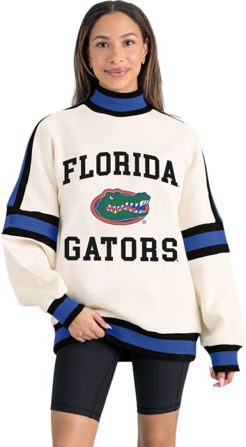University of Florida Women's Oversized Turtleneck Pullover with Bold Stretch-Knit Striped Detail