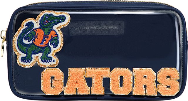 University of Florida Sapphire Clear Small Pouch with "Gators" in Mini Glitter Varsity Letters and University of Florida Patch