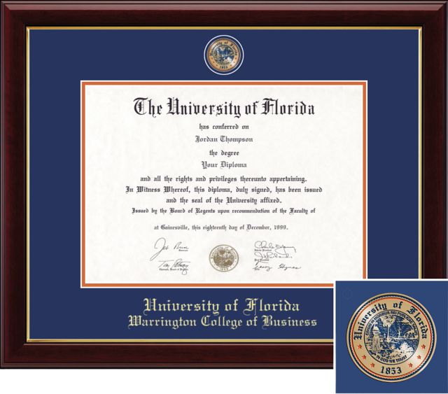 Church Hill Classics Masterpiece Diploma Frame. Warrington College of Business. Bachelors, Masters, PhD. - ONLINE ONLY