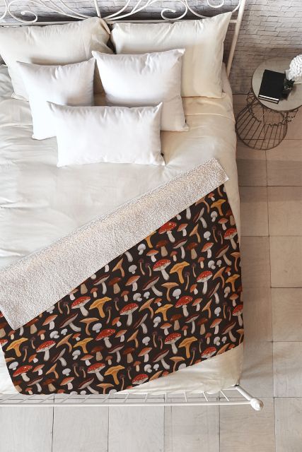 Mushroom Medley Pattern by Avenie Fleece Throw Blanket Medium 60" x 50"