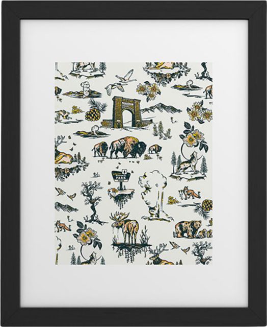 Yellowstone National Park Travel Pattern by The Whiskey Ginger Framed Art Print Modern Black