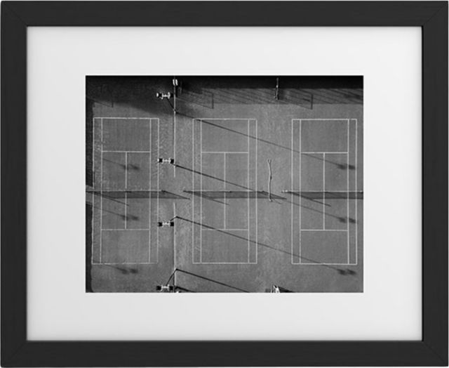 Grey tennis court at sunrise by raisazwart Framed Art Print Modern Black