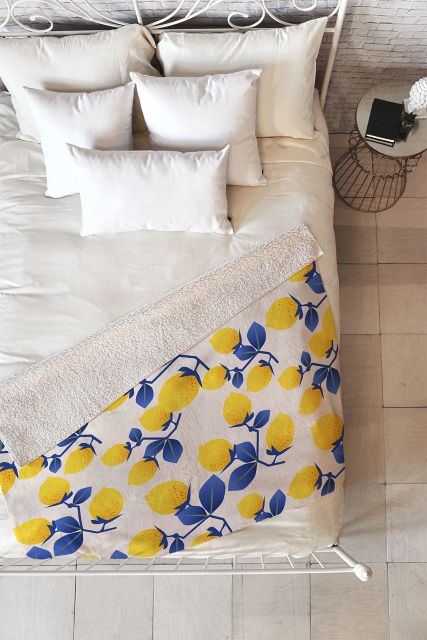 Mirimo Lemons Blue Fleece Throw Blanket by Mirimo Fleece Throw Blanket Medium 60" x 50"